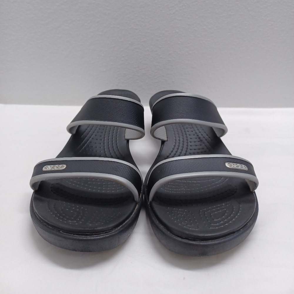 Crocs Madeira women's sandals doble strap wedge black-silver size 9w